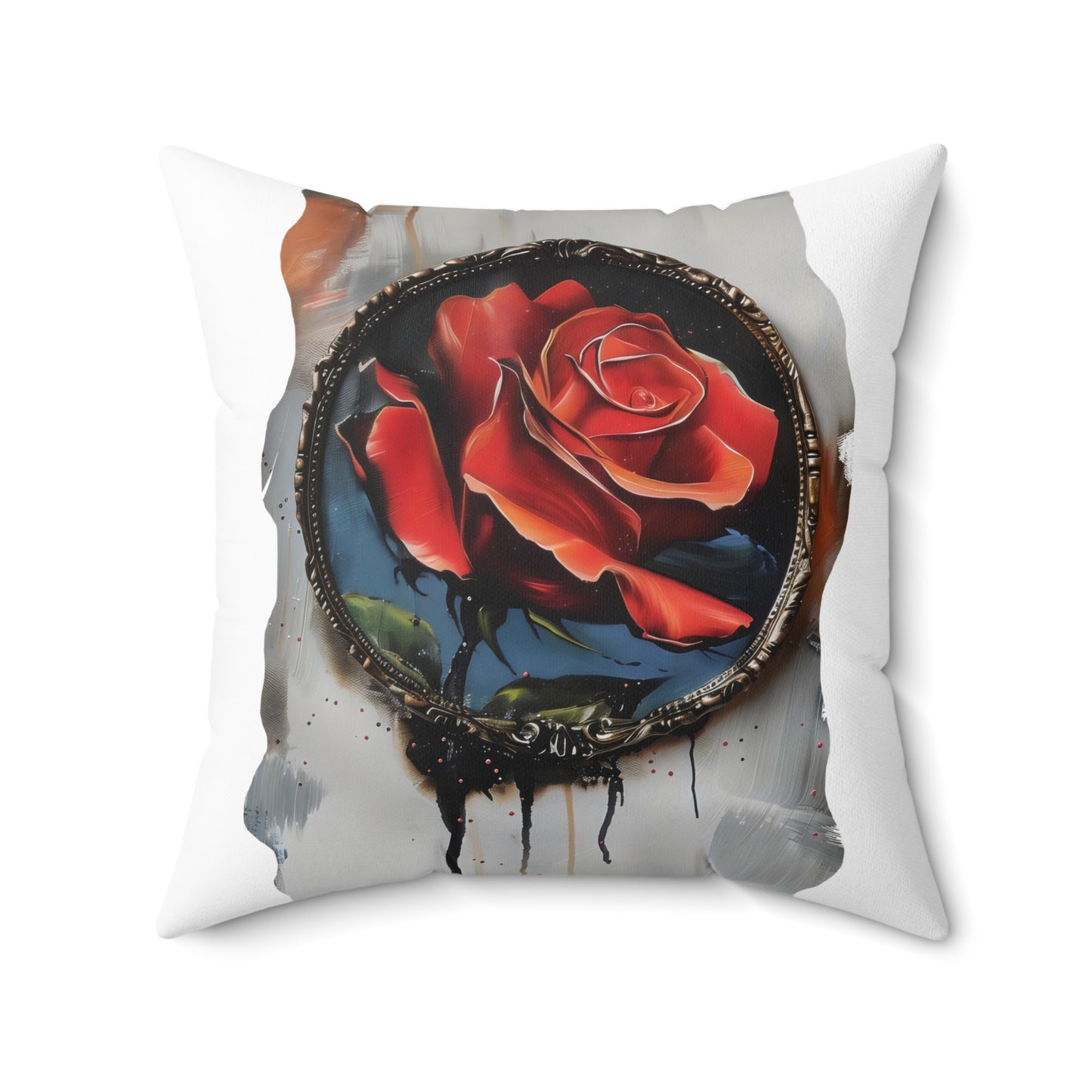 Rose Oil colored and Miniature Square  Cushion on white background