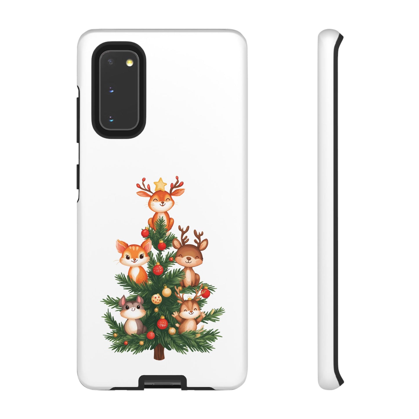 Festive Phone Case - iPhone, Samsung, and Google case - Cute Forest Animals on a Christmas Tree Case