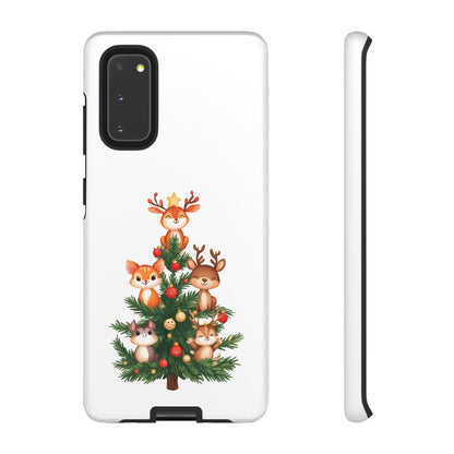 Festive Phone Case - iPhone, Samsung, and Google case - Cute Forest Animals on a Christmas Tree Case