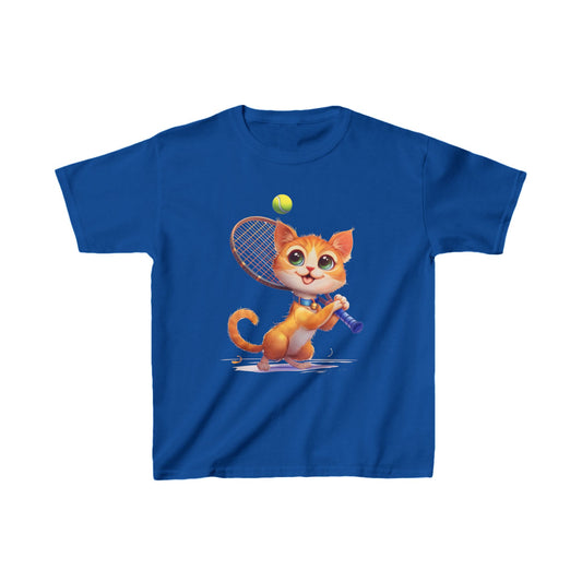 Kids T-Shirt - Cute Cat Playing Tennis - Unisex Kids Heavy Cotton™ Tee