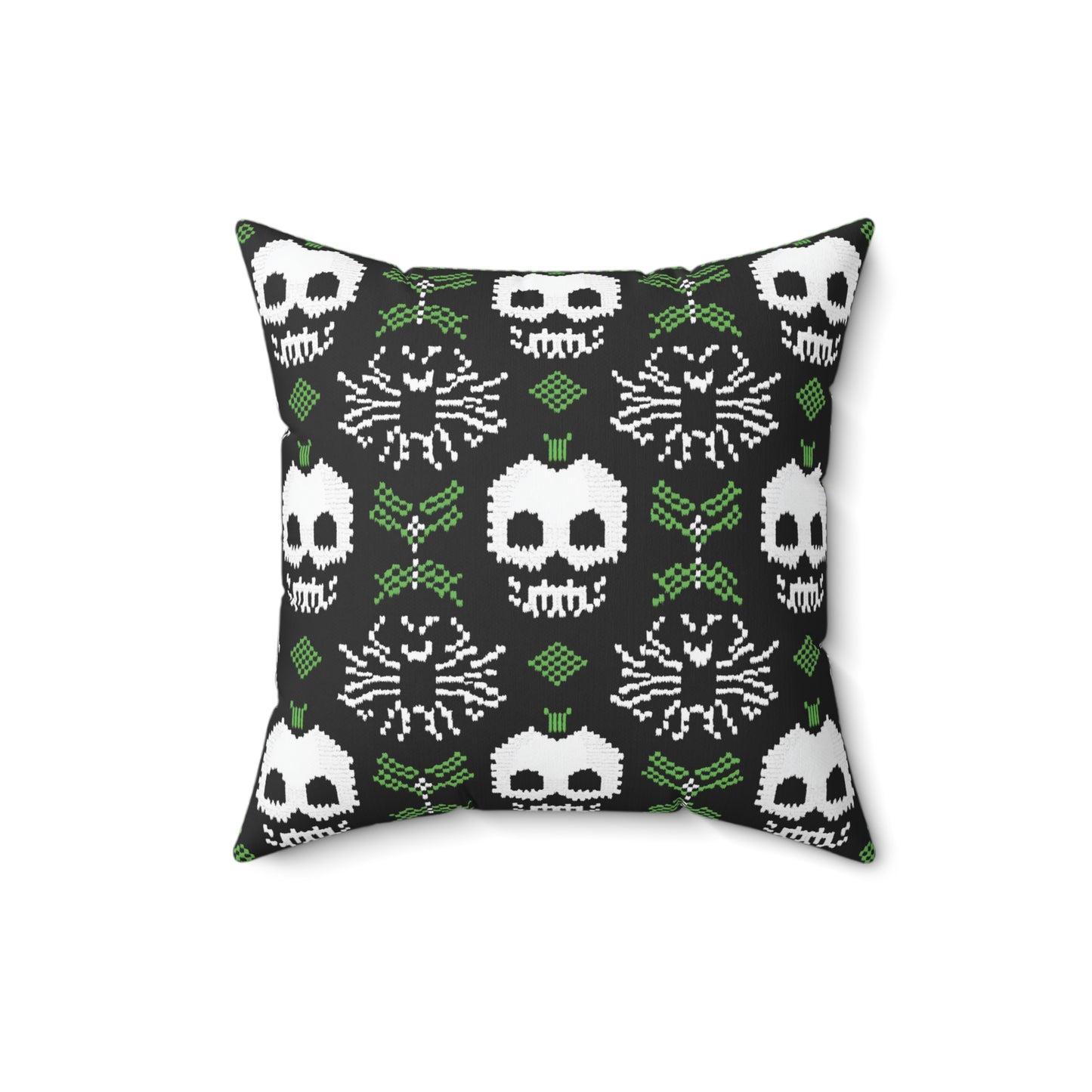 Black Halloween Pillow - Spun Polyester Square Pillow with Skulls and Spiders Design