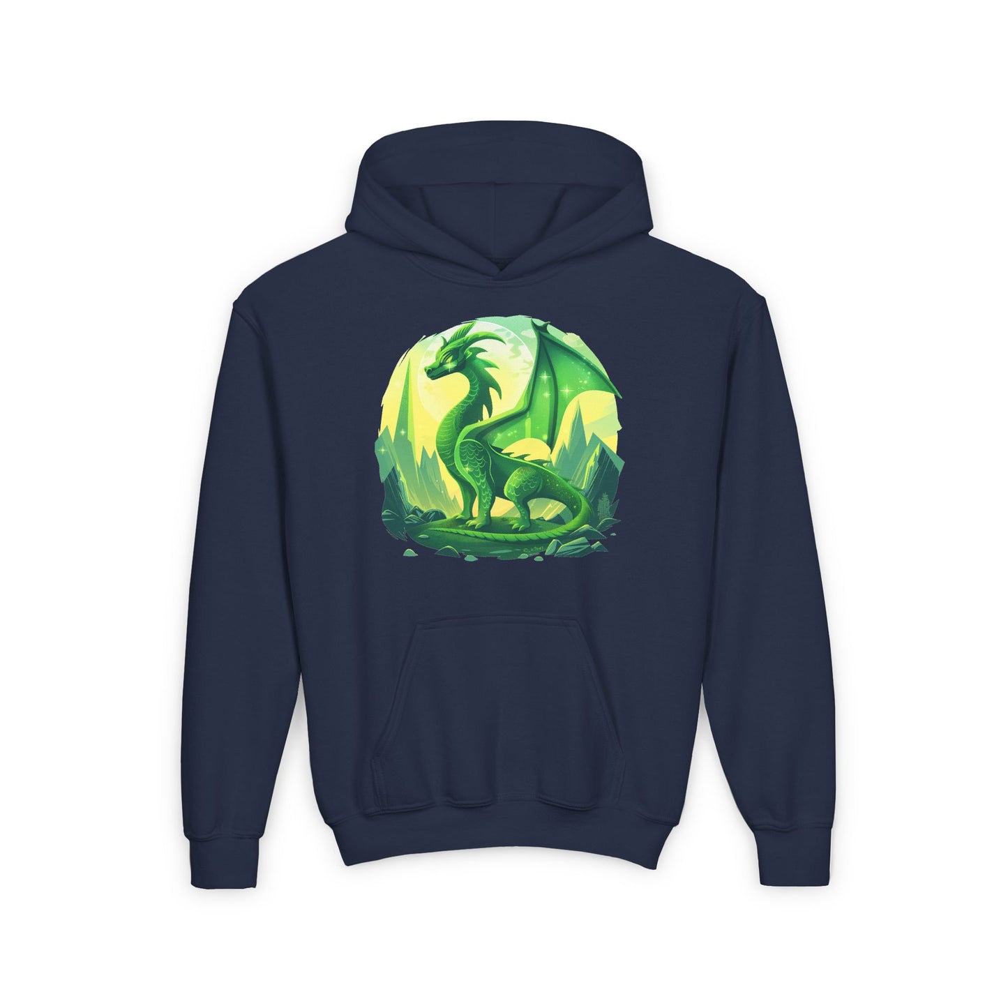 Youth Heavy Blend Hooded Sweatshirt - Green Dragon Design Hoodies