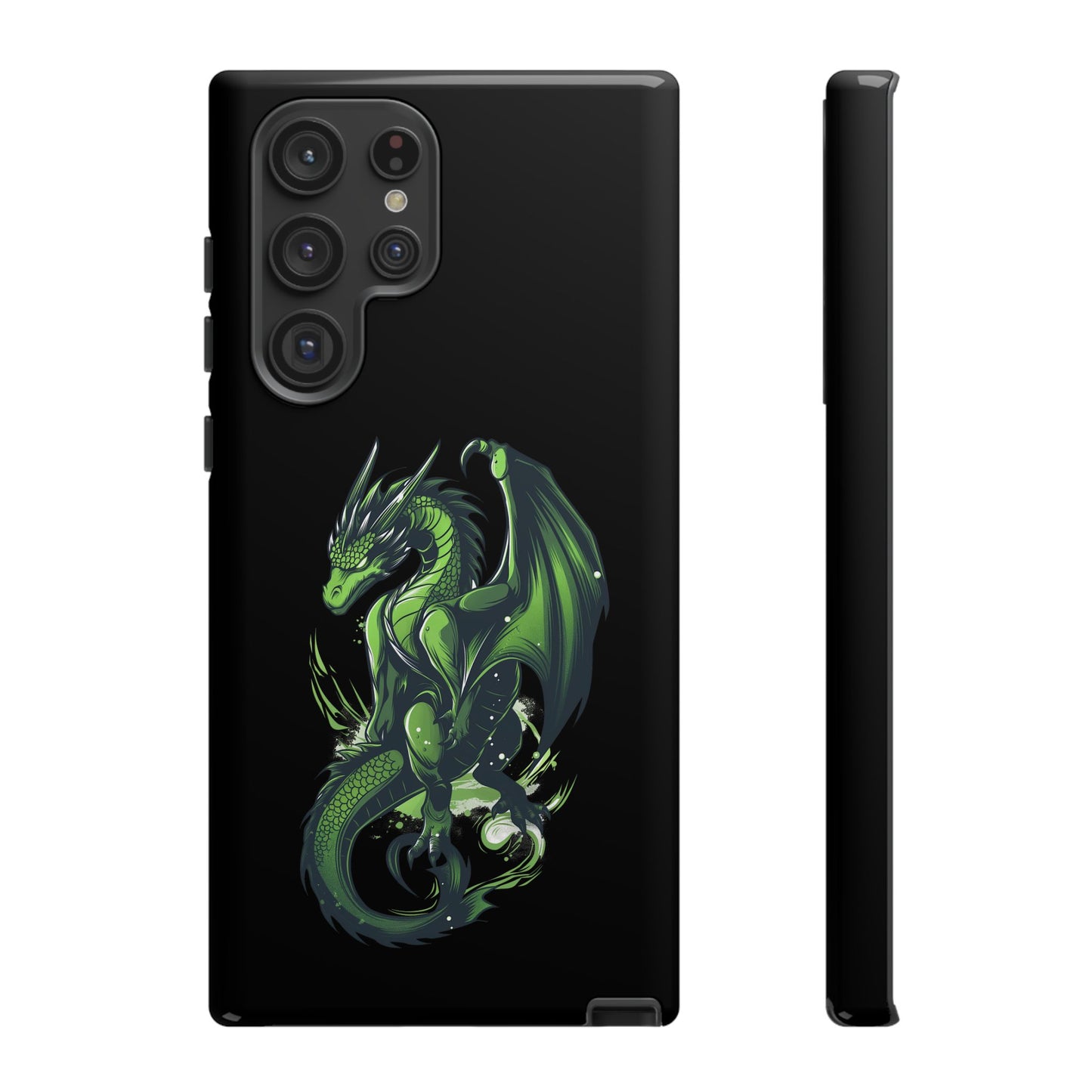 Tough Cases with Green Glowing Dragon design for iPhone, Samsung, and Google