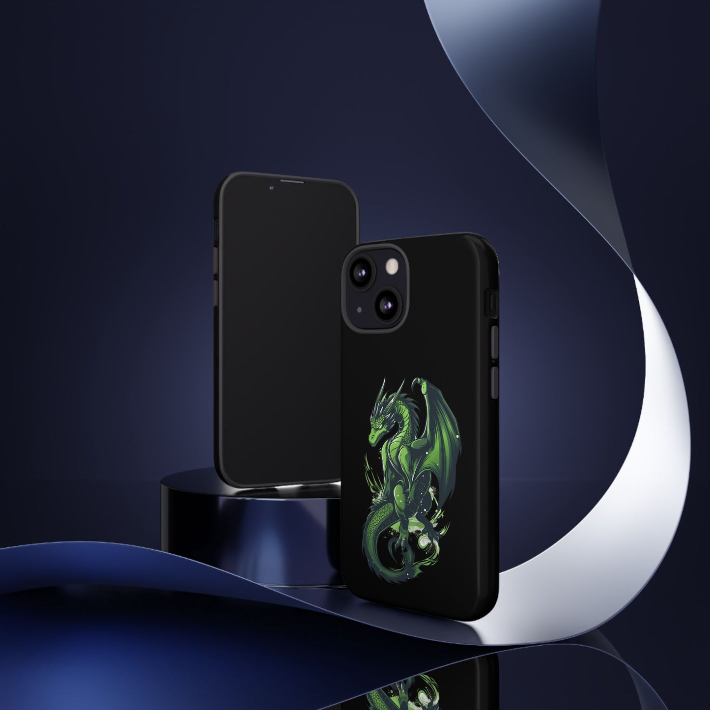 Tough Cases with Green Glowing Dragon design for iPhone, Samsung, and Google