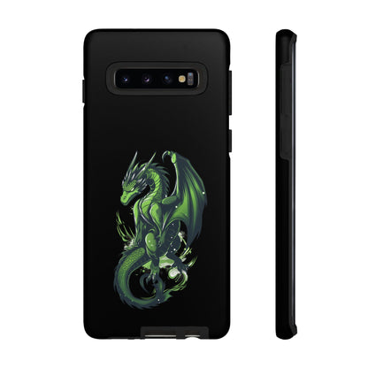 Tough Cases with Green Glowing Dragon design for iPhone, Samsung, and Google