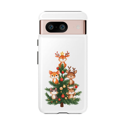 Festive Phone Case - iPhone, Samsung, and Google case - Cute Forest Animals on a Christmas Tree Case