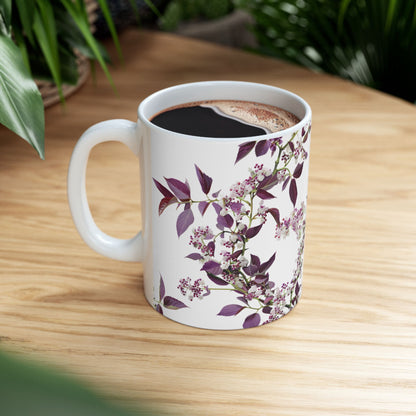 Ceramic Mug with purple small and dense flowers, (11oz, 15oz)