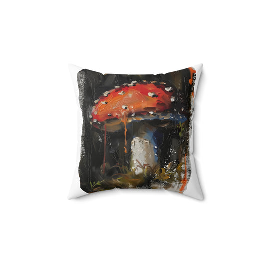 Mushroom Oil colored Square Cushion (White Background)