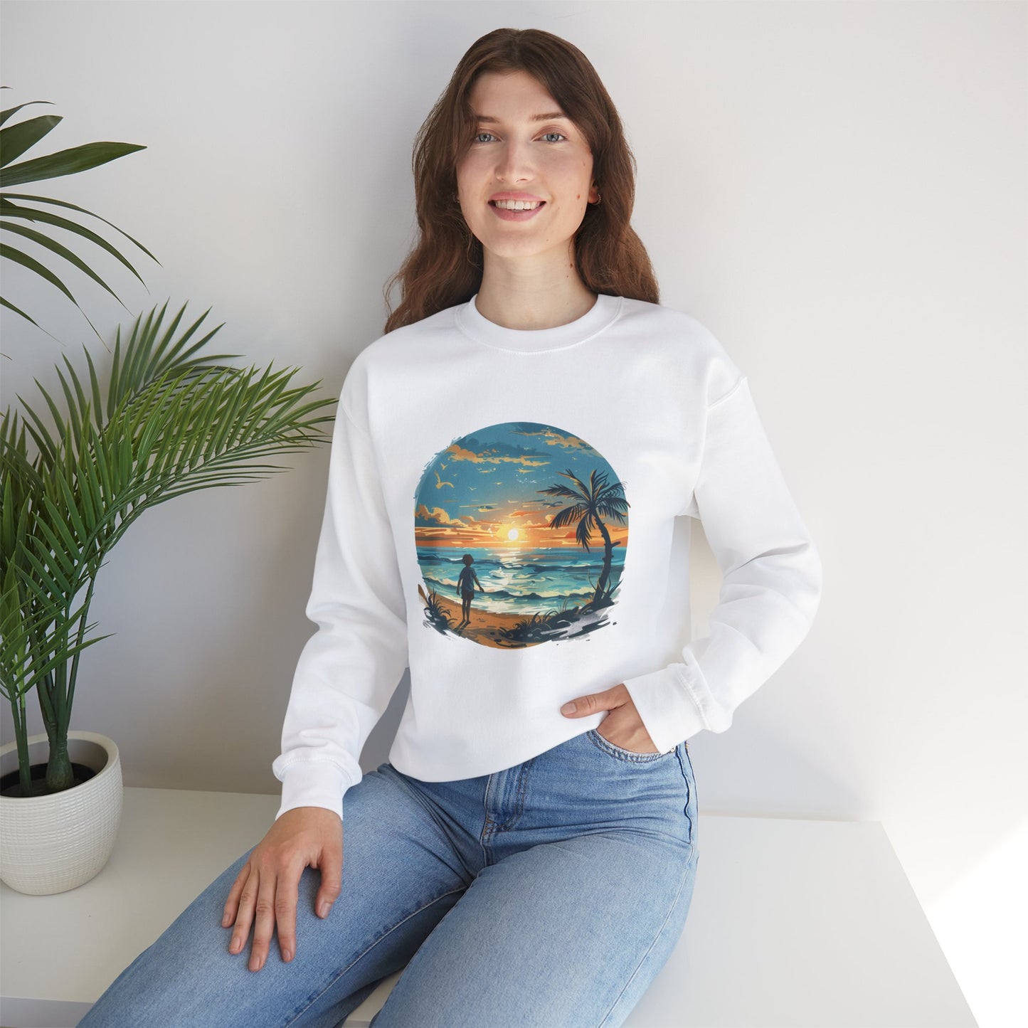 Unisex Heavy Blend™ Crewneck Sweatshirt - Colorful Beach Design