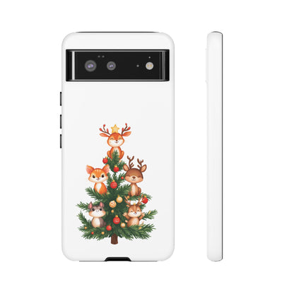 Festive Phone Case - iPhone, Samsung, and Google case - Cute Forest Animals on a Christmas Tree Case