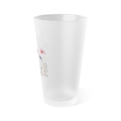 Frosted Pint Glass, Watercolor Flowers, 16oz