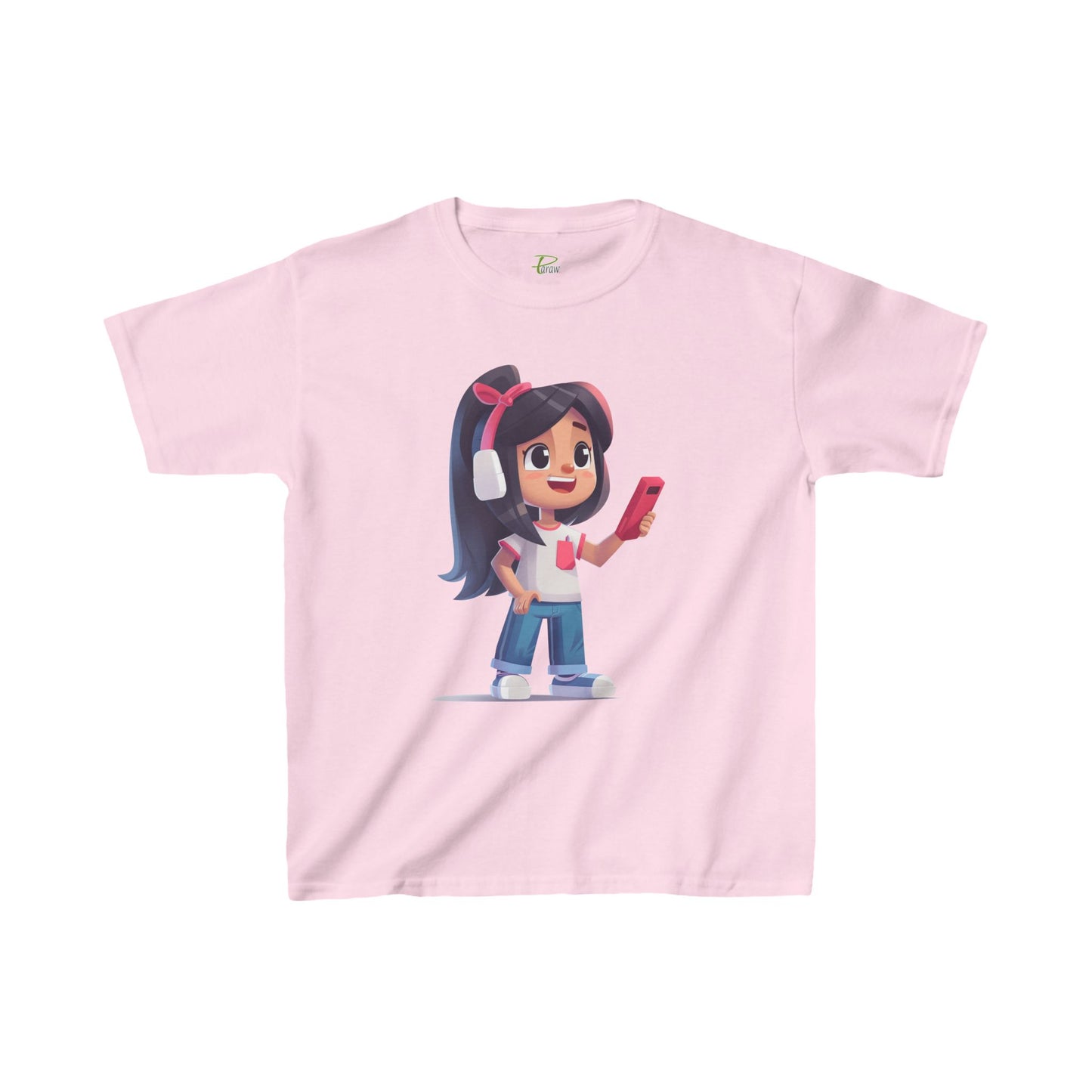 Kids Heavy Cotton™ Tee - Kids Heavy Cotton™ Tee with Design of Smiling Girl Holding a Red Phone