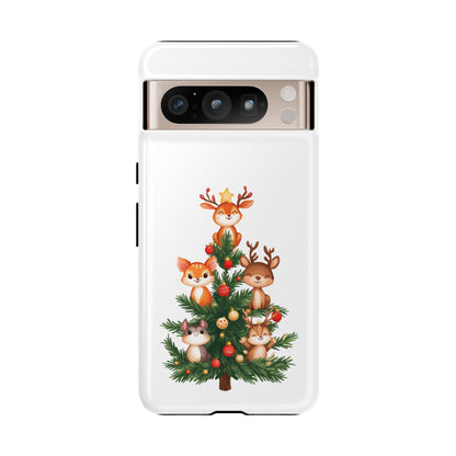 Festive Phone Case - iPhone, Samsung, and Google case - Cute Forest Animals on a Christmas Tree Case