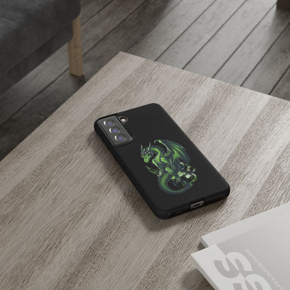 Tough Cases with Green Glowing Dragon design for iPhone, Samsung, and Google