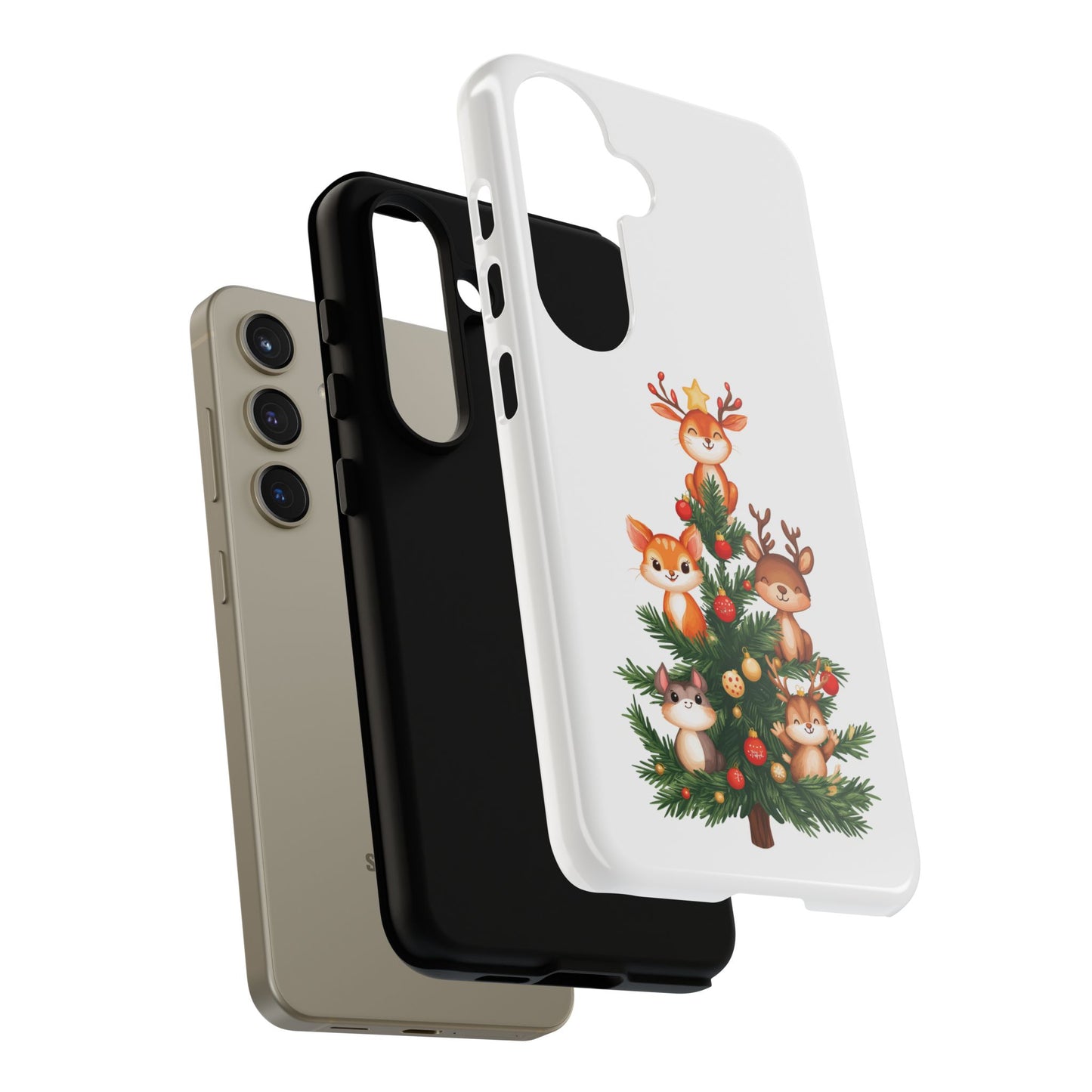 Festive Phone Case - iPhone, Samsung, and Google case - Cute Forest Animals on a Christmas Tree Case