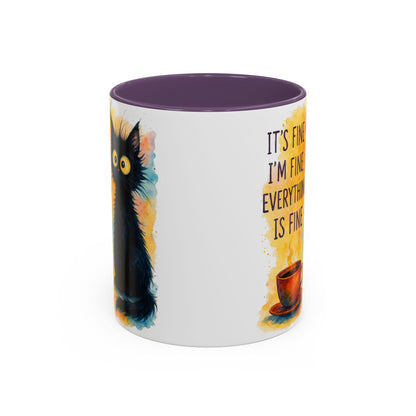 Whimsical Cat Accent Coffee Mug - 'It's Fine, I'm Fine, Everything is Fine'