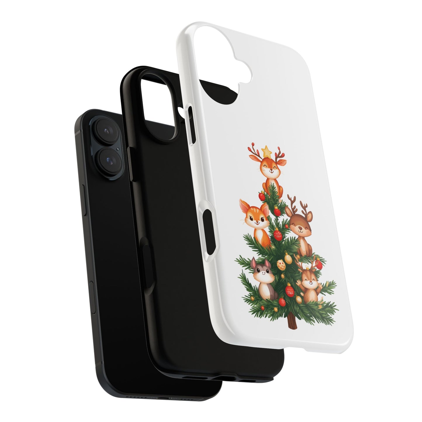 Festive Phone Case - iPhone, Samsung, and Google case - Cute Forest Animals on a Christmas Tree Case