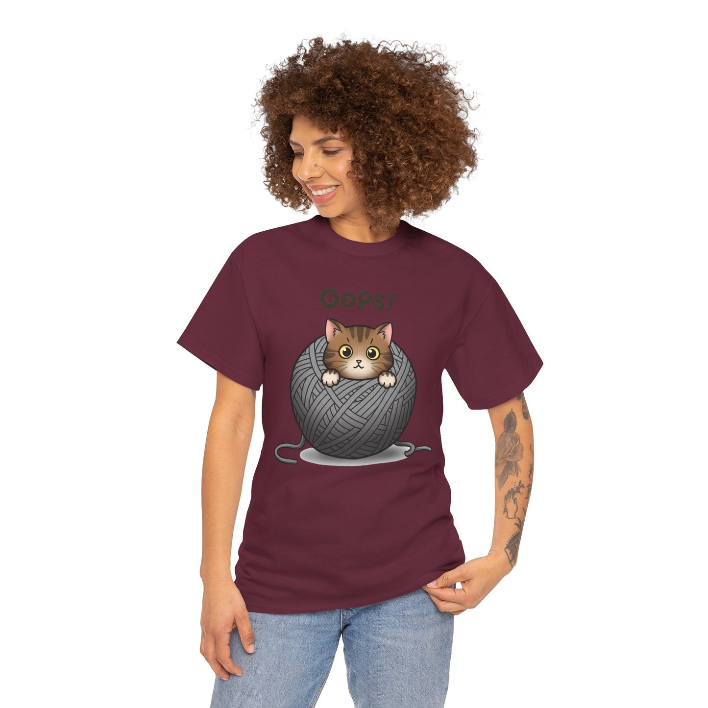 Cotton Tee with Cute Cat Design - 'Oops!' Humor for Cat Lovers