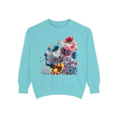 Floral print garment-dyed sweatshirt