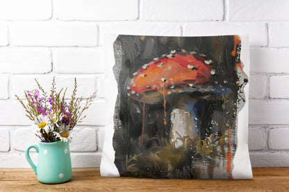 Mushroom Oil colored Square Cushion (White Background)
