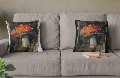 Mushroom Oil colored Square Cushion (White Background)