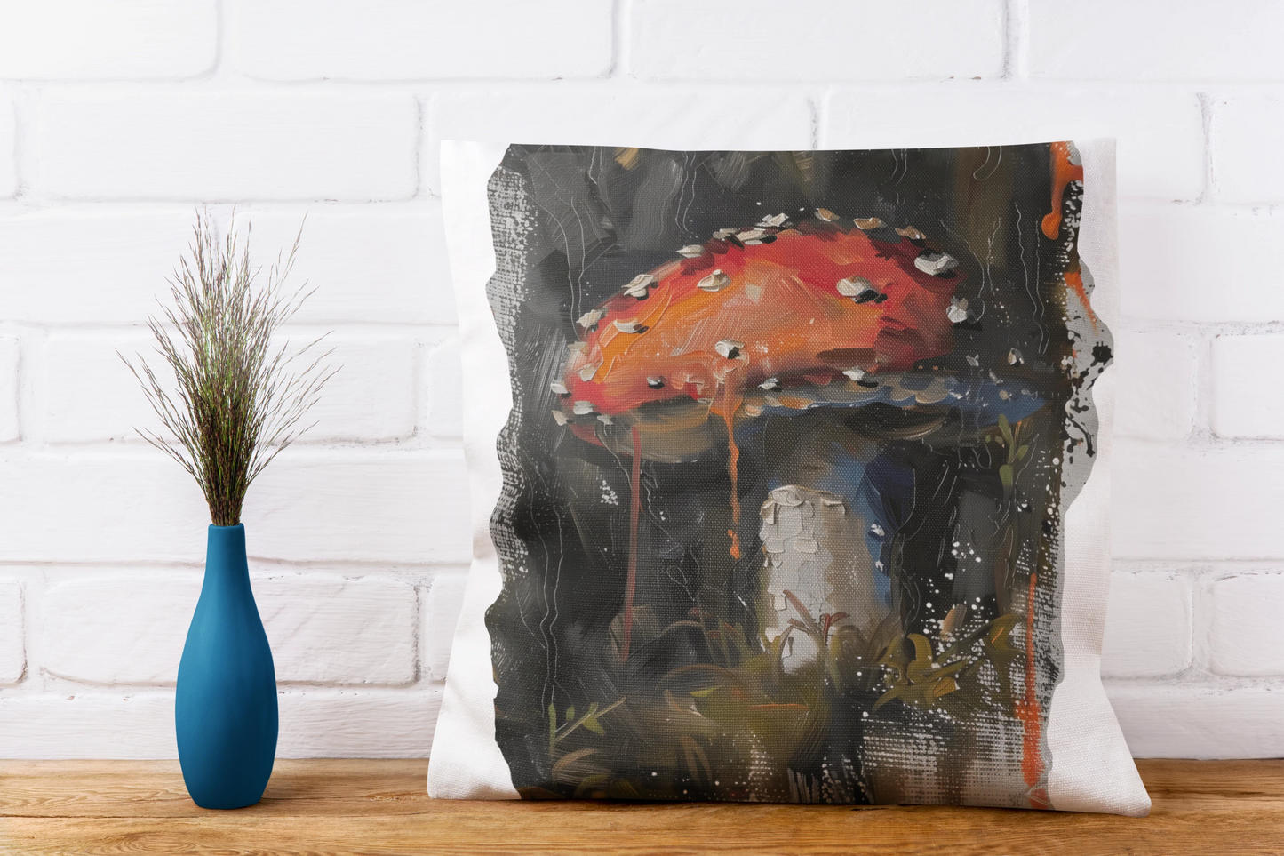 Mushroom Oil colored Square Cushion (White Background)