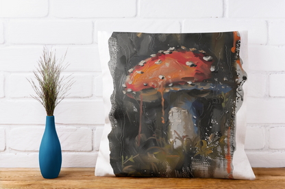 Mushroom Oil colored Square Cushion (White Background)