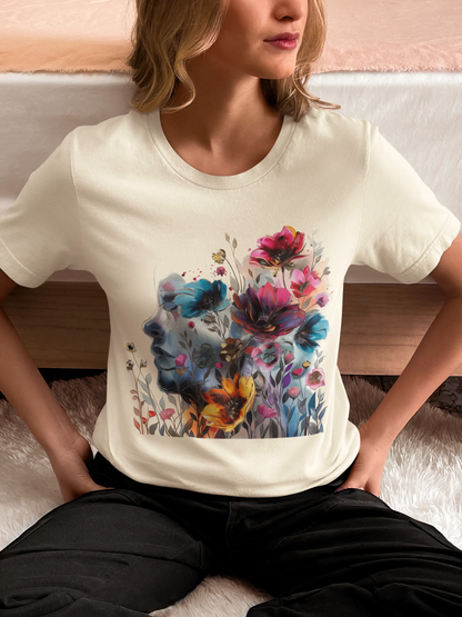 Floral Watercolor T-shirt for Women - Vibrant Artistic Tee - Paraw