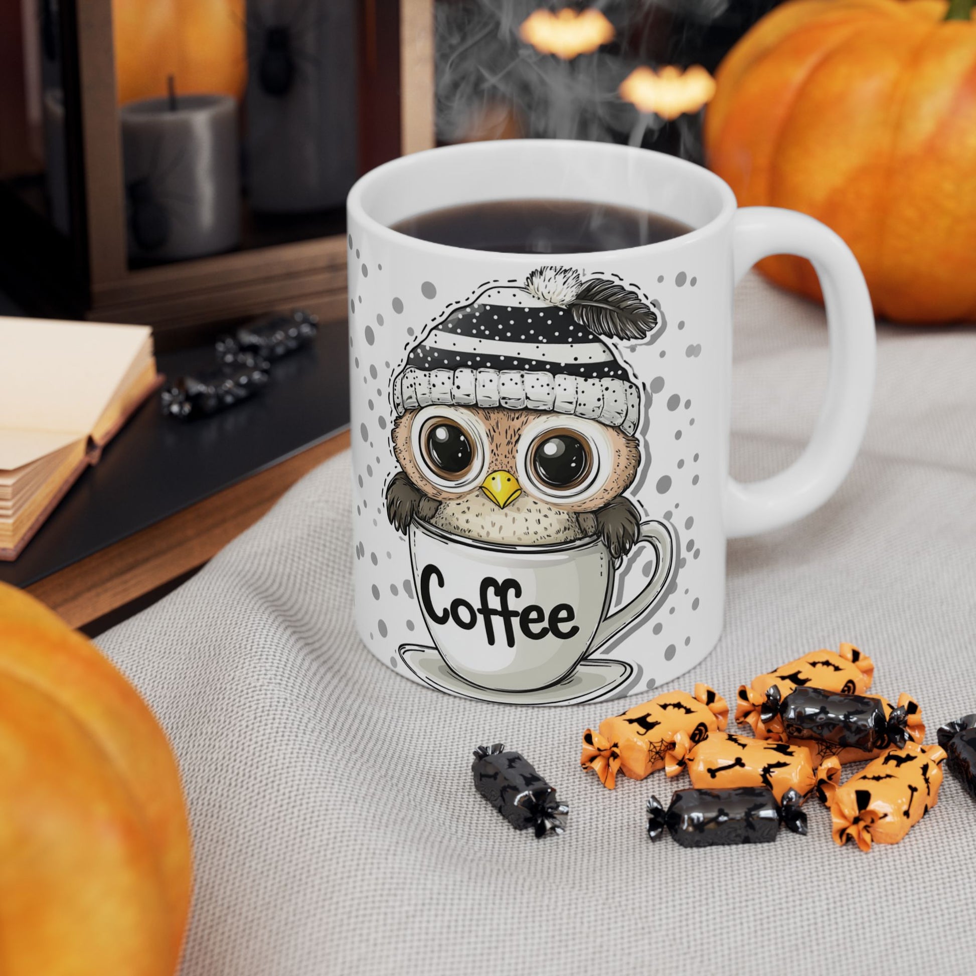 Minimalist owl design ceramic mug