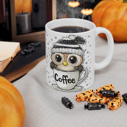 Minimalist owl design ceramic mug
