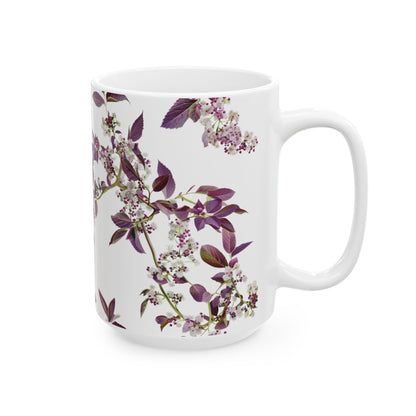 Ceramic Mug with purple small and dense flowers, (11oz, 15oz)