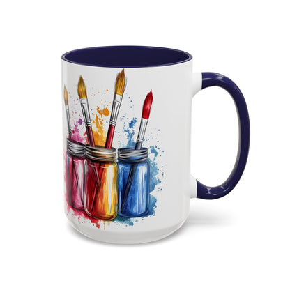 Paint Brushes Design Tea Cup - Accent Watercolor Coffee Mug, (11, 15oz)