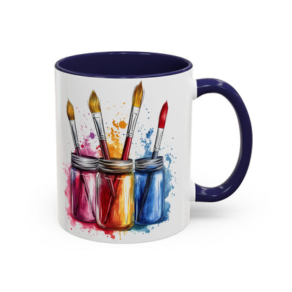 Paint Brushes Design Tea Cup - Accent Watercolor Coffee Mug, (11, 15oz)