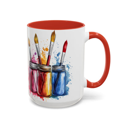 Paint Brushes Design Tea Cup - Accent Watercolor Coffee Mug, (11, 15oz)