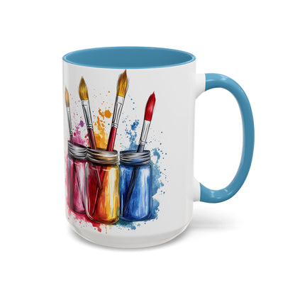 Paint Brushes Design Tea Cup - Accent Watercolor Coffee Mug, (11, 15oz)