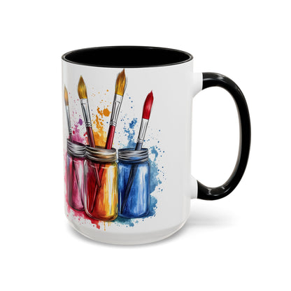 Paint Brushes Design Tea Cup - Accent Watercolor Coffee Mug, (11, 15oz)