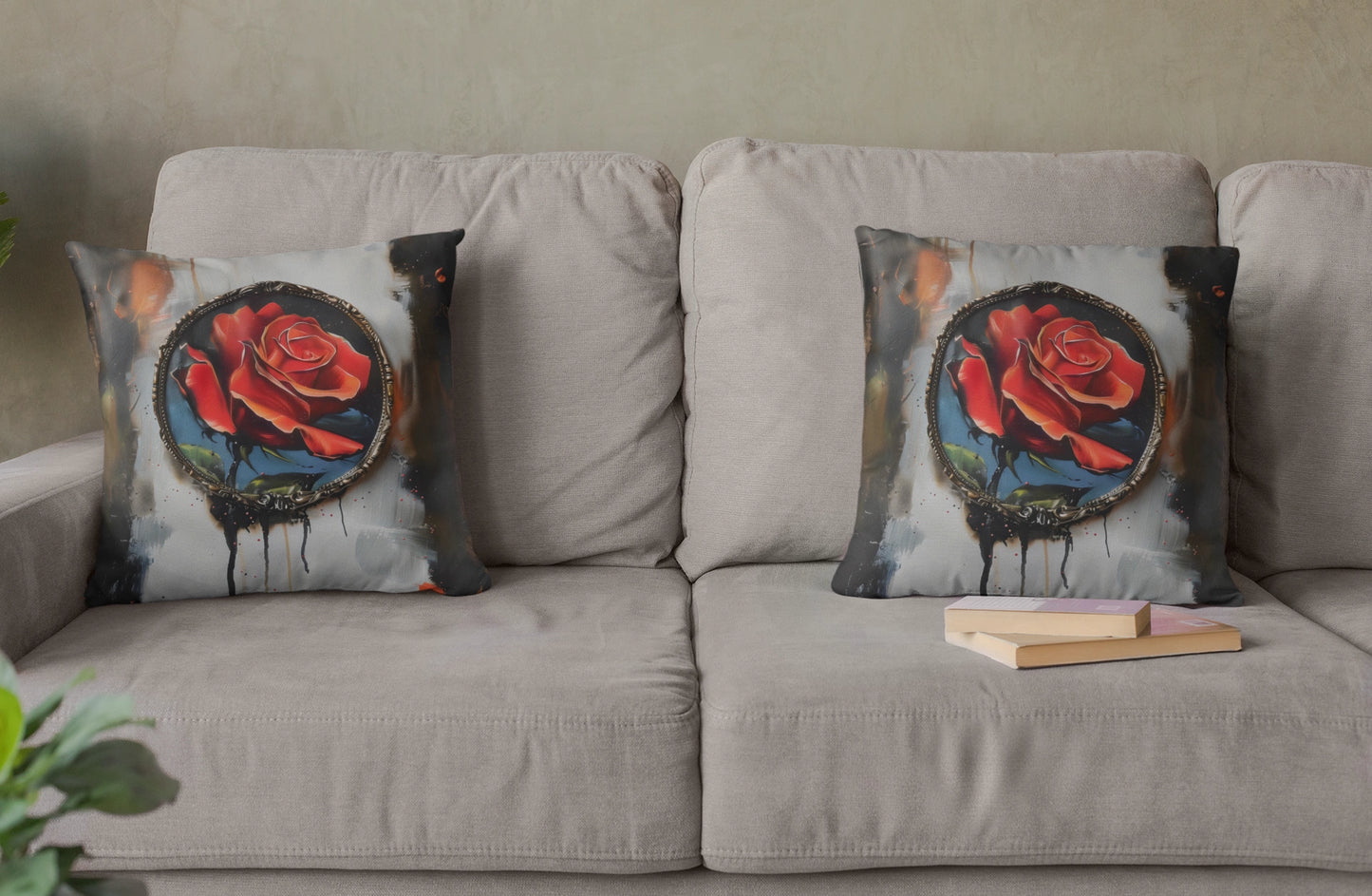Rose Oil colored and Miniature Square Cushion white