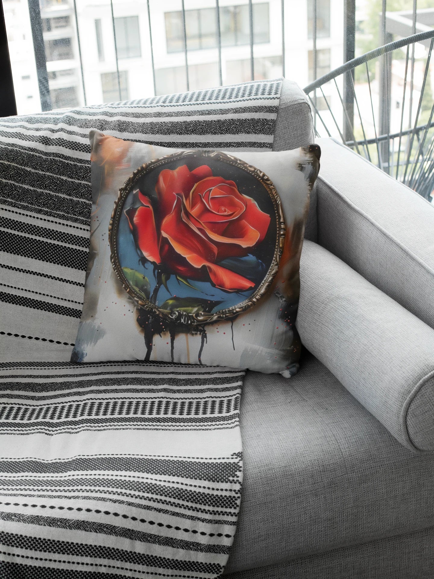 Rose Oil colored and Miniature Square Cushion white
