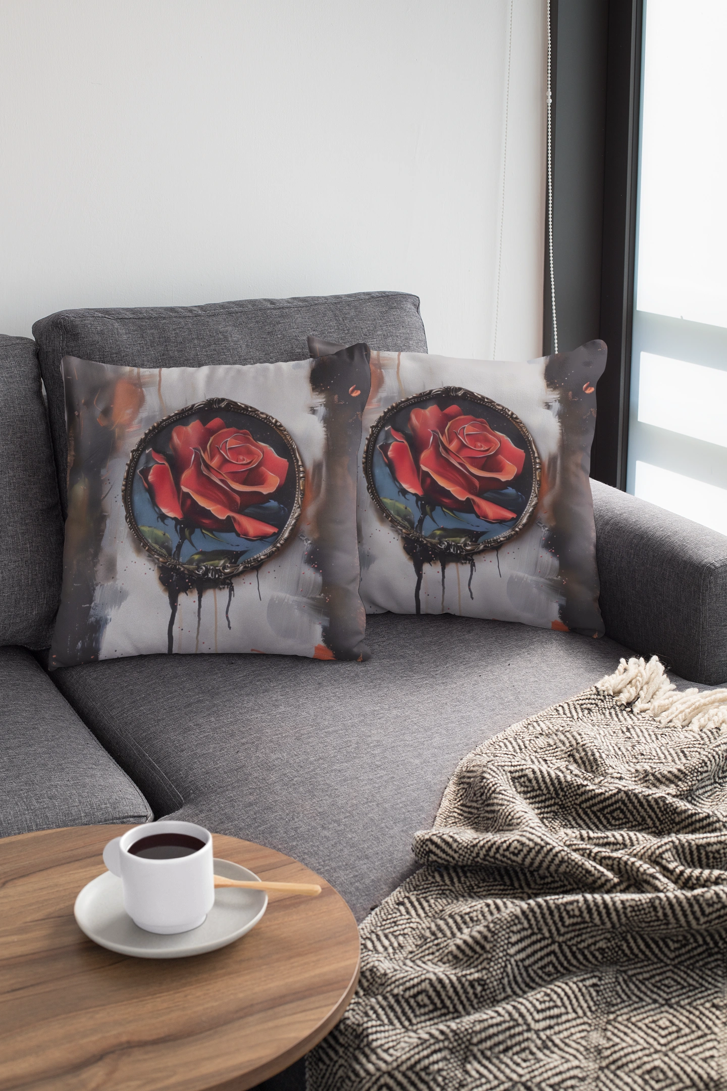 Rose Oil colored and Miniature Square Cushion white