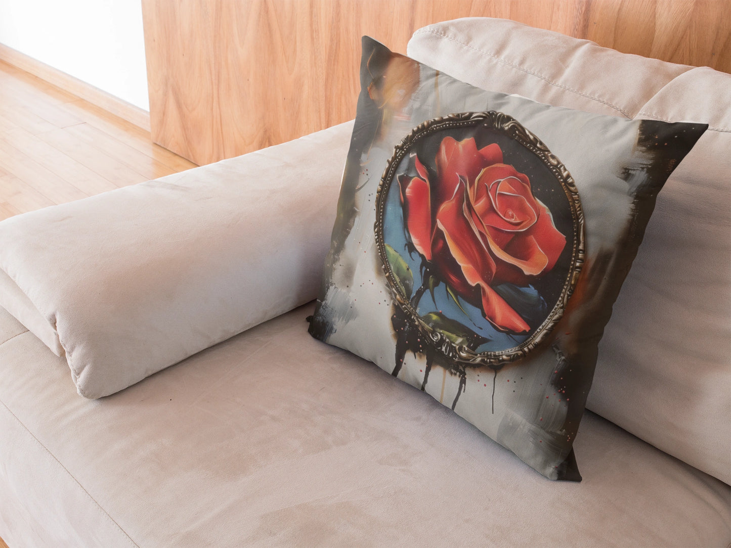 Rose Oil colored and Miniature Square Cushion white