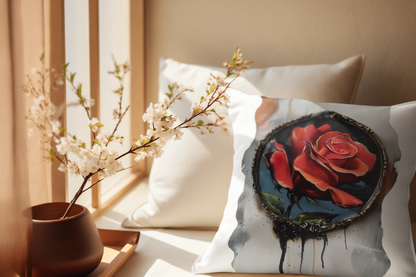 Rose Oil colored and Miniature Square  Cushion on white background