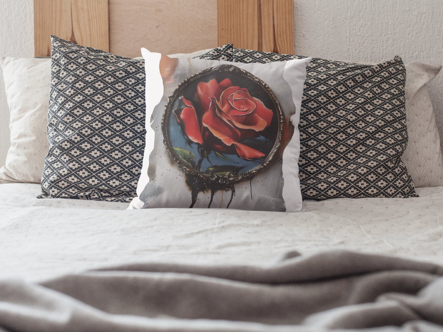 Rose Oil colored and Miniature Square  Cushion on white background