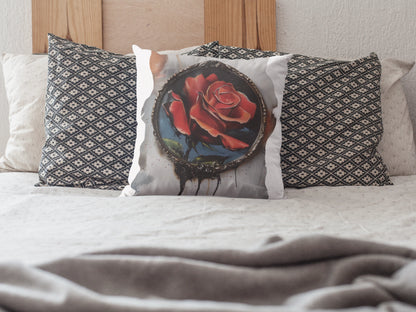 Rose Oil colored and Miniature Square  Cushion on white background