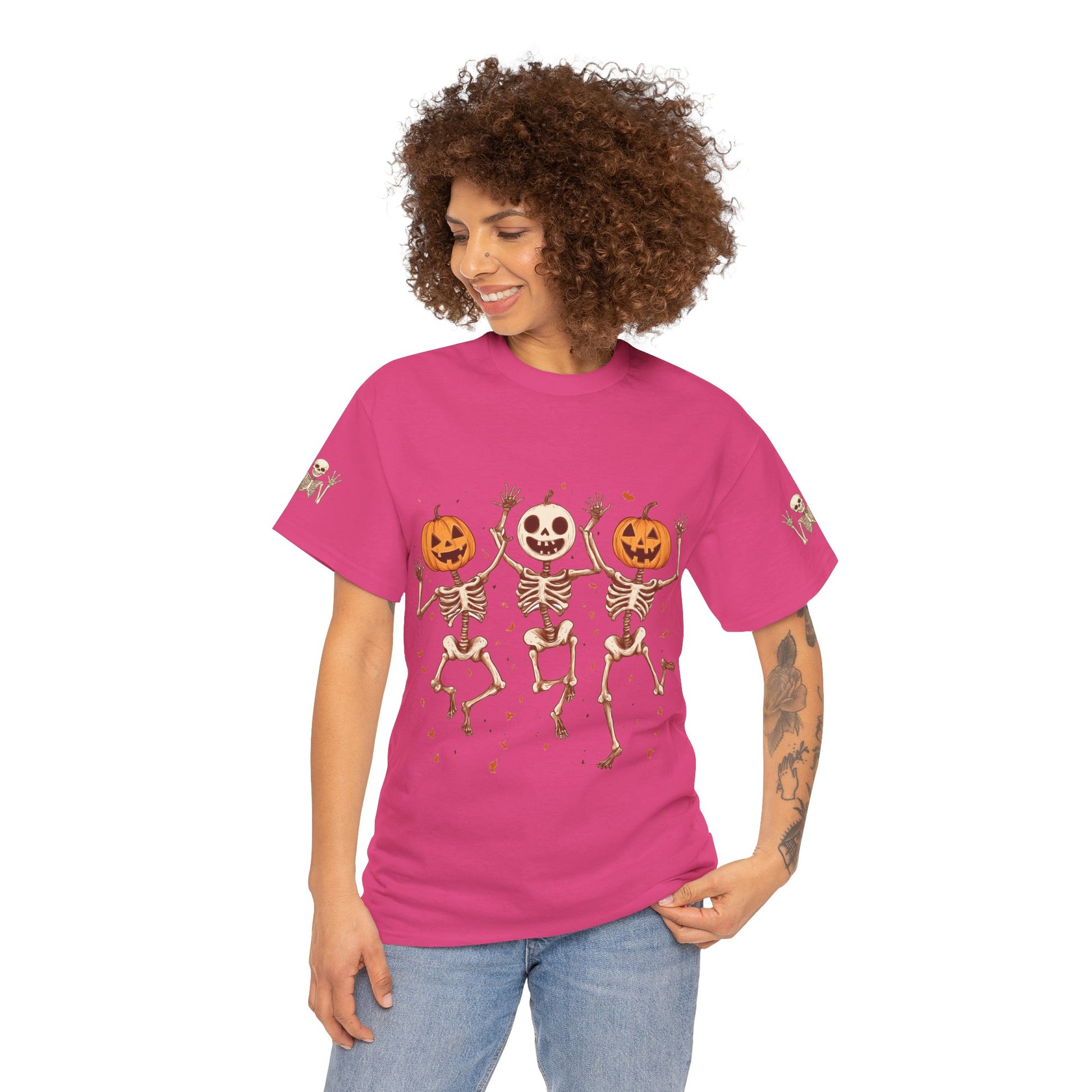 Skeleton and pumpkin head t-shirt