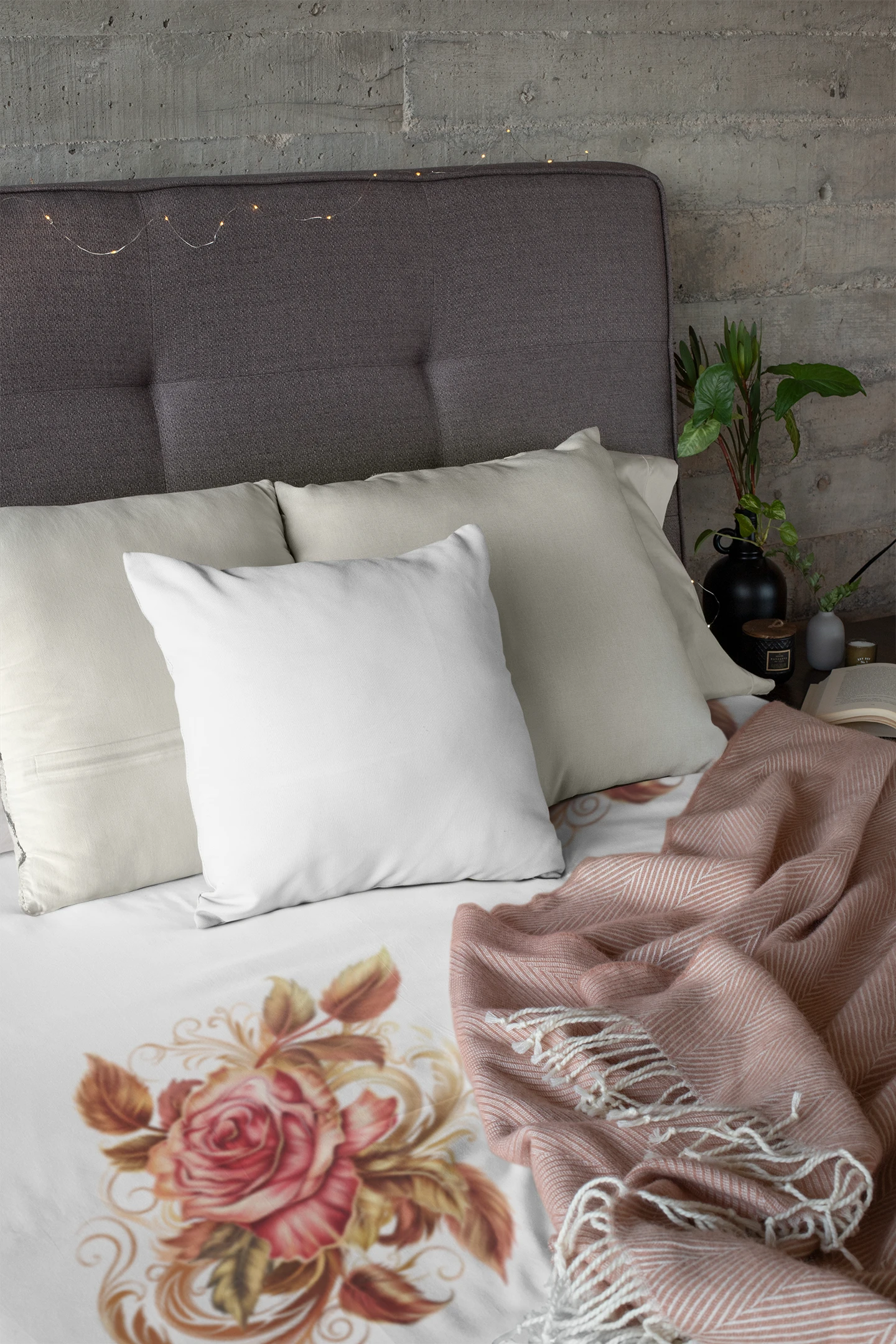 Velveteen Plush Blanket with beautiful grid design of pink roses surrounded by swirling leaves - Paraw