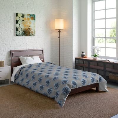 Light Gray Cozy Comforter Blanket with Striped Floral Design