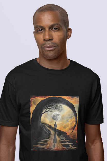 Men's Cotton Crew Tee - Moonlit Tunnel Path