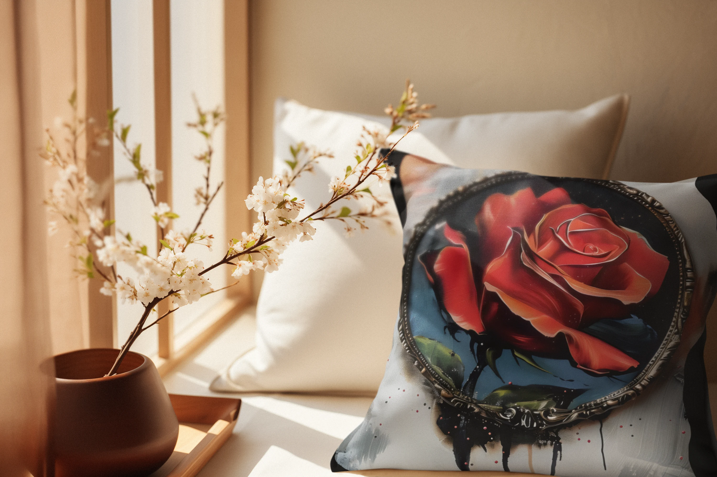 Rose Oil colored and Miniature Square Cushion Black