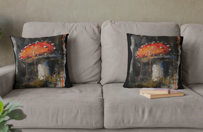 Mushroom Oil colored Square Cushion (Black)