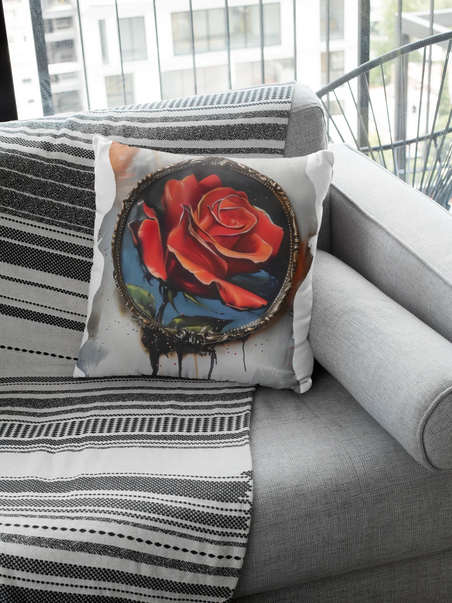 Rose Oil colored and Miniature Square  Cushion on white background